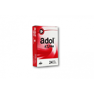 ADOL EXTRA  ( PARACETAMOL = ACETAMINOPHEN 500 MG + CAFFEINE 65 MG ) 24 CAPLETS FOR EASIER SWALLOWING